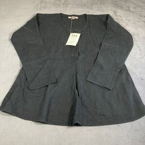 FLAX Women Medium  black 100% Linen Long Sleeve Button Tunic Top NWT